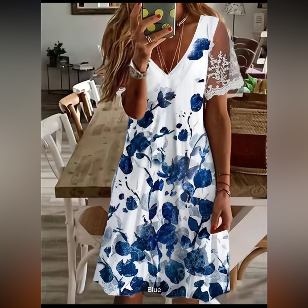 Lace Contrast floral dress NWT